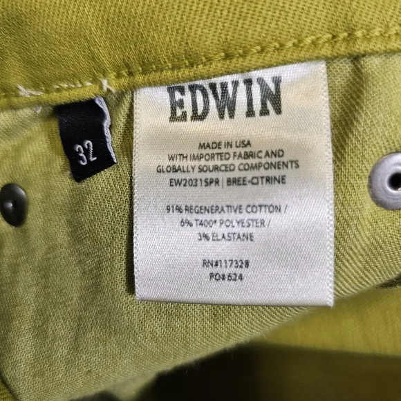 NWT Edwin Bree Slim Skinny Citrine Color High Rise Green Jeans Has Stretch Sz 32 - Picture 13 of 15